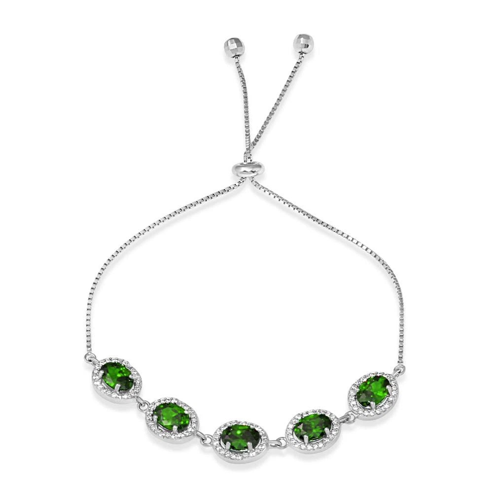 LARIAT BRACELET W/ EMERALD & ACCENTS /925 STERLING SILVER/ 9'' ADJUST
