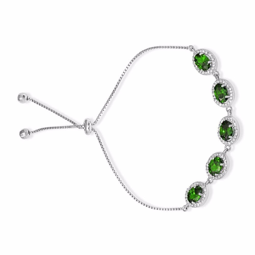 LARIAT BRACELET W/ EMERALD & ACCENTS /925 STERLING SILVER/ 9'' ADJUST