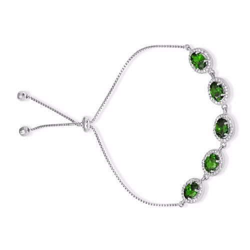 LARIAT BRACELET W/ EMERALD & ACCENTS /925 STERLING SILVER/ 9'' ADJUST