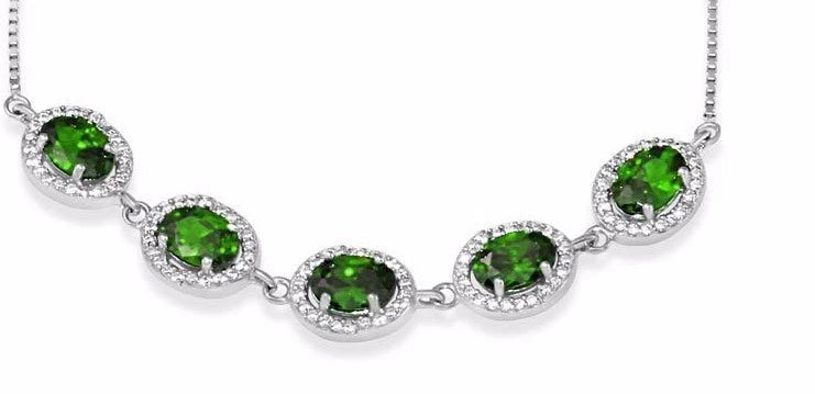LARIAT BRACELET W/ EMERALD & ACCENTS /925 STERLING SILVER/ 9'' ADJUST