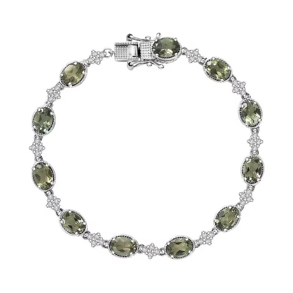 Natural Green Apatite/Zircon 11.00 ctw Bracelet in Rhodium Over 925S - 7.25”