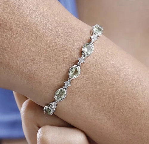 Natural Green Apatite/Zircon 11.00 ctw Bracelet in Rhodium Over 925S - 7.25”