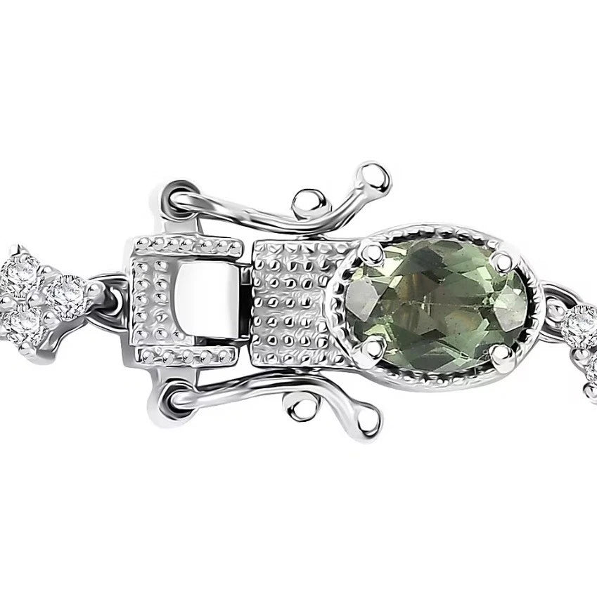 Natural Green Apatite/Zircon 11.00 ctw Bracelet in Rhodium Over 925S - 7.25”